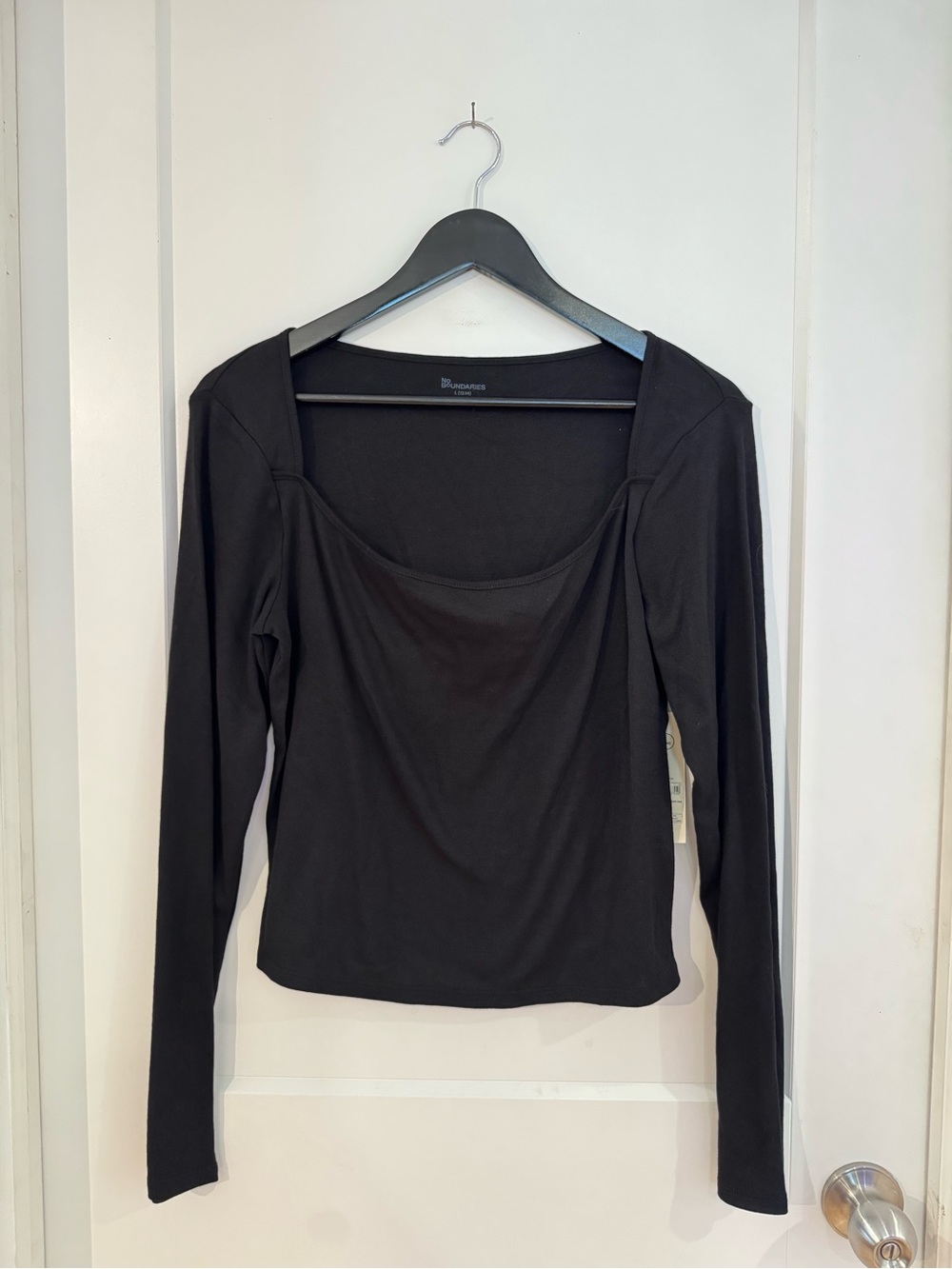 No Boundaries Black Long Sleeve Square Neck Top